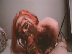 Hot redhead sucks cock while eating shit